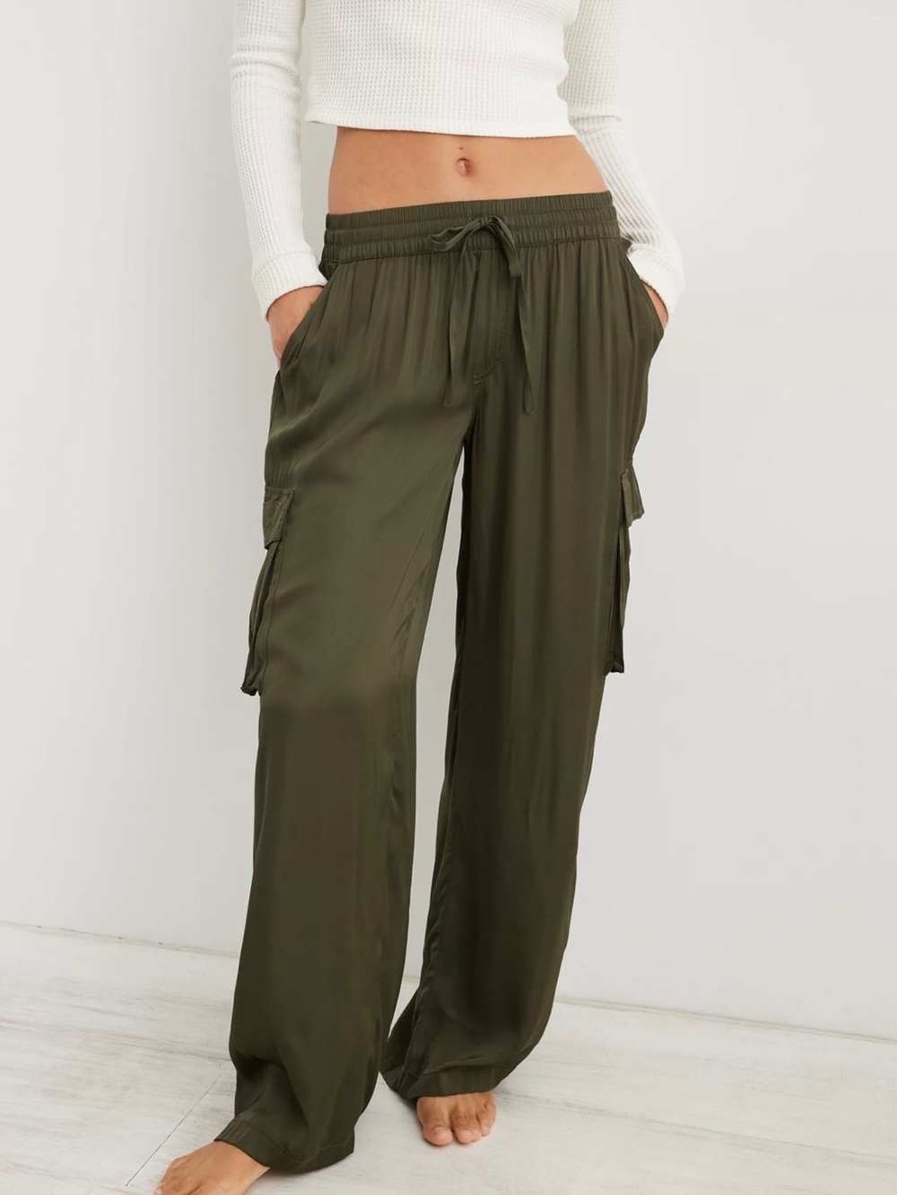 Aerie Shine Skater Wide-Leg Cargo Pants Viscose - #295